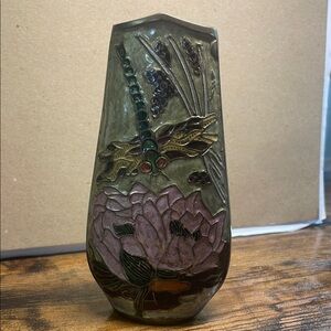 Dragonfly and Lotus Solid Brass Vase